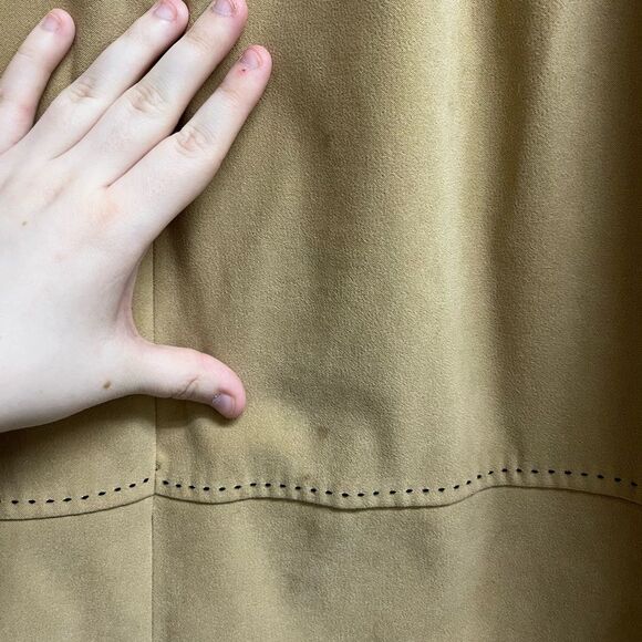 VTG 90s Lemmie Tan Faux Suede Midi Skirt w/ Black Contrast Stitching SZ 10 - Picture 6 of 7